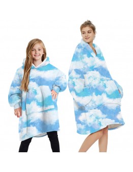 Winter Warm Hoodie Blanket Double  sided Wearable Fleece Plush Sweatshirt Kids Bathrobe Sofa Cozy Blanket