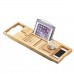 Multifunctional Bamboo Bathtub Rack Retractable Storage Shelf for Bathroom