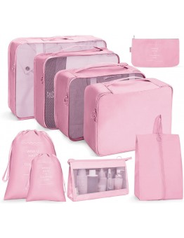 9 In 1 Cosmetic Bag Travel Storage Bag Set Folding Storage Bag  Pink
