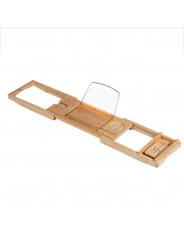 Multifunctional Bathroom Telescopic Bathtub Rack Bamboo Bath Caddy Glass Holder Soap Tray Over Bathtub Rack Support